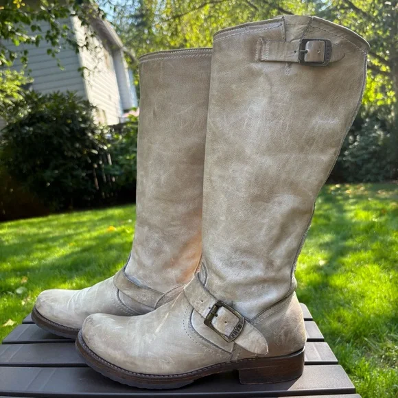 Frye Veronica Slouch Leather Tall Knee High Riding Motorcycle Boots Tan Size 9.5 - Picture 4 of 13
